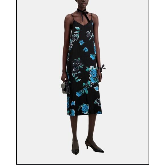 NWT The Kooples 90’s Slip Dress Black Blue Floral US "2" M Grunge ASO THE TALK - Picture 1 of 14